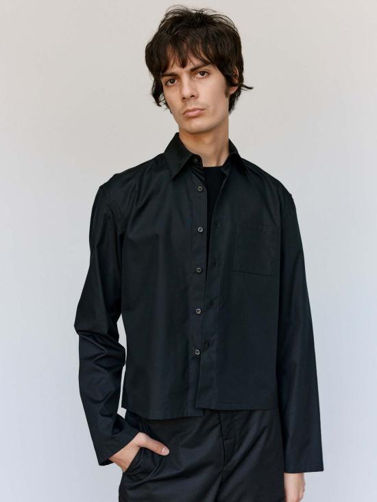  리에르 긴팔 셔츠 리어 블랙 포플린 코튼 미니 셔츠