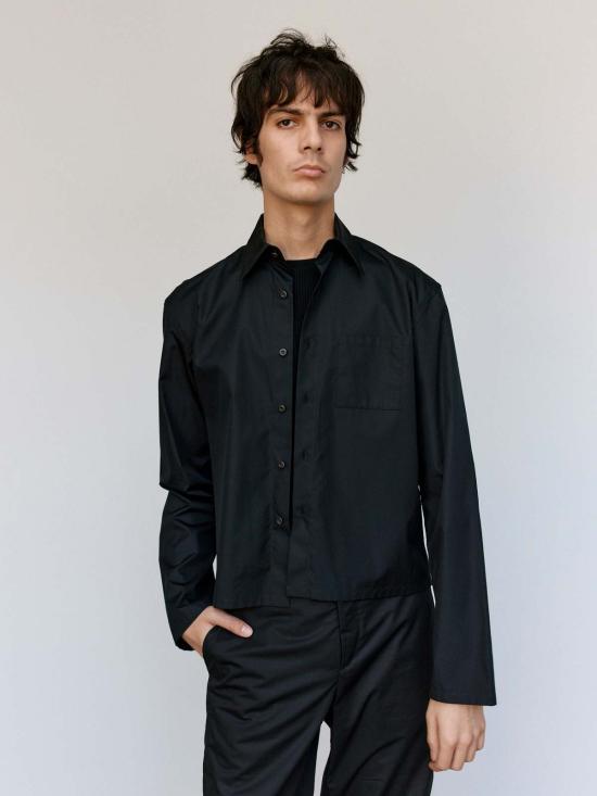  리에르 긴팔 셔츠 리어 블랙 포플린 코튼 미니 셔츠 - RIER