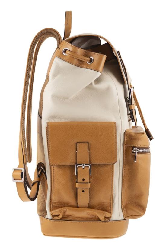26SS 브루넬로 쿠치넬리 카프스킨 & 카우하이드 백팩 MBATBU356 COK17 NATURAL - BRUNELLO CUCINELLI