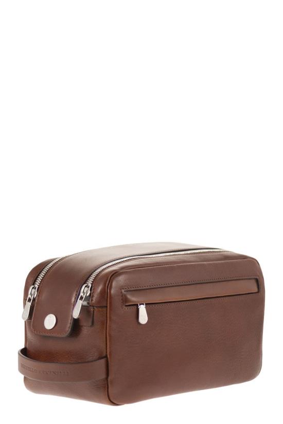 26SS 브루넬로 쿠치넬리 더블 지퍼 바케타 레더 뷰티 케이스 MWSHBU334 C9186 BROWN - BRUNELLO CUCINELLI