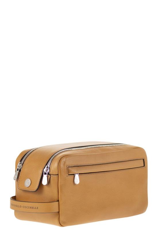 26SS 브루넬로 쿠치넬리 더블 지퍼 바케타 레더 뷰티 케이스 MWTGBU334 C001 COGNAC - BRUNELLO CUCINELLI