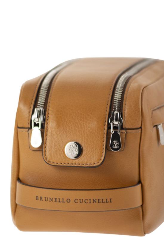 26SS 브루넬로 쿠치넬리 더블 지퍼 바케타 레더 뷰티 케이스 MWTGBU334 C001 COGNAC - BRUNELLO CUCINELLI