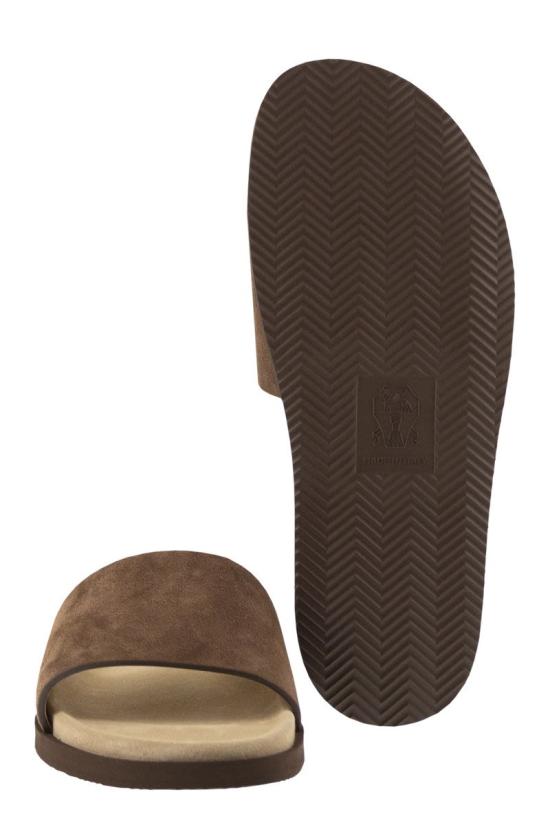 26SS 브루넬로 쿠치넬리 스웨이드 슬라이드 MZUSOLY236 CAY70 CAMEL - BRUNELLO CUCINELLI