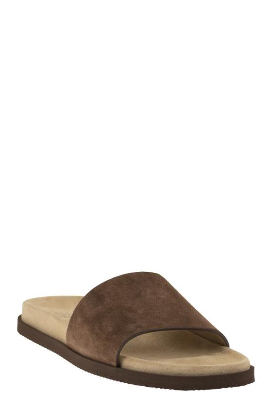 26SS 브루넬로 쿠치넬리 스웨이드 슬라이드 MZUSOLY236 CAY70 CAMEL - BRUNELLO CUCINELLI