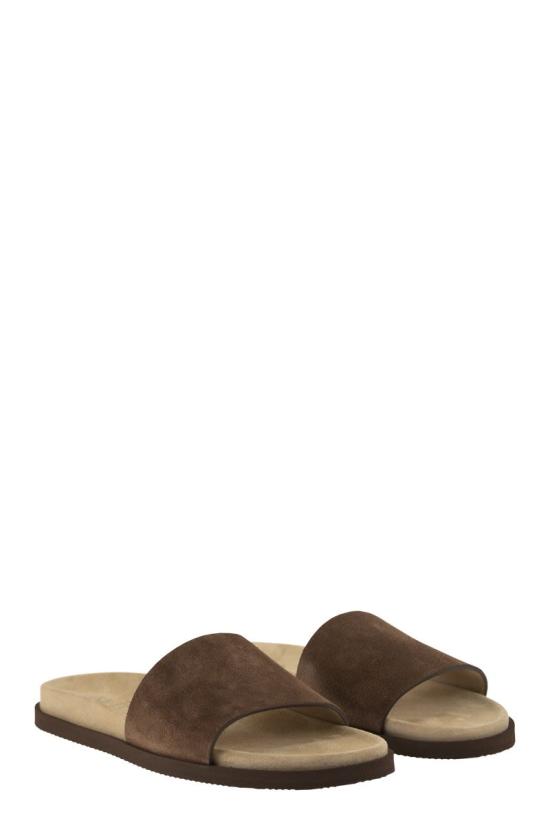 26SS 브루넬로 쿠치넬리 스웨이드 슬라이드 MZUSOLY236 CAY70 CAMEL - BRUNELLO CUCINELLI