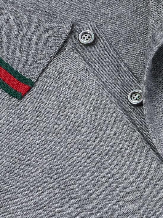 26SS 구찌 웹 니트 폴로 티셔츠 819225XKEJV1127 Grey - GUCCI