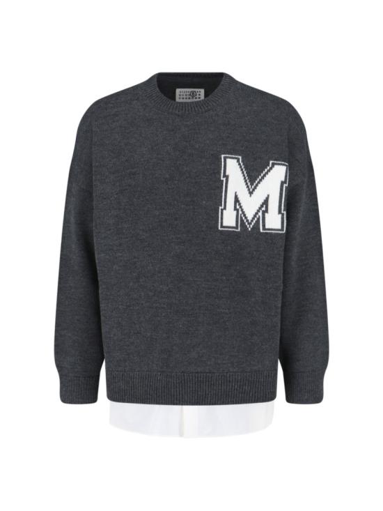 26SS MM6 메종마르지엘라 투인원 바시티 니트 스웨터 SH0HL0039 M13206855M Grey