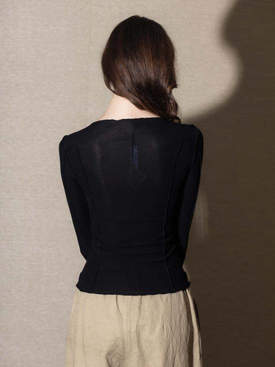  베이스레인지 긴팔 티셔츠 오마토 긴팔 상의 블랙 - BASERANGE