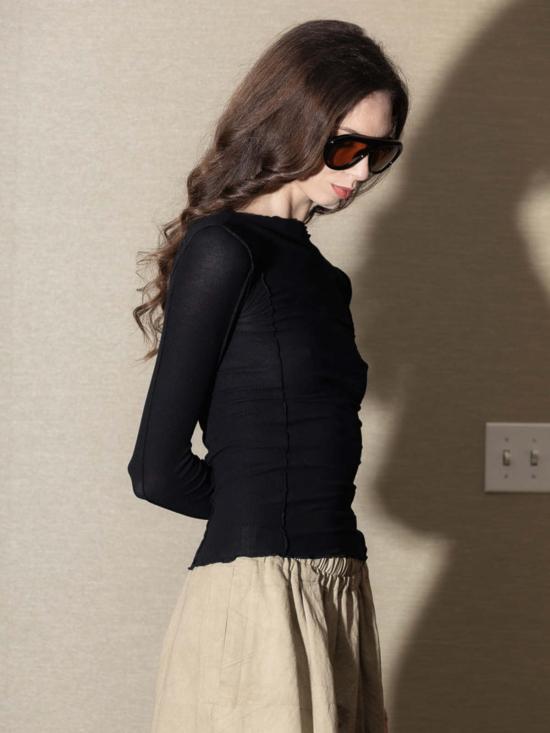  베이스레인지 긴팔 티셔츠 오마토 긴팔 상의 블랙 - BASERANGE