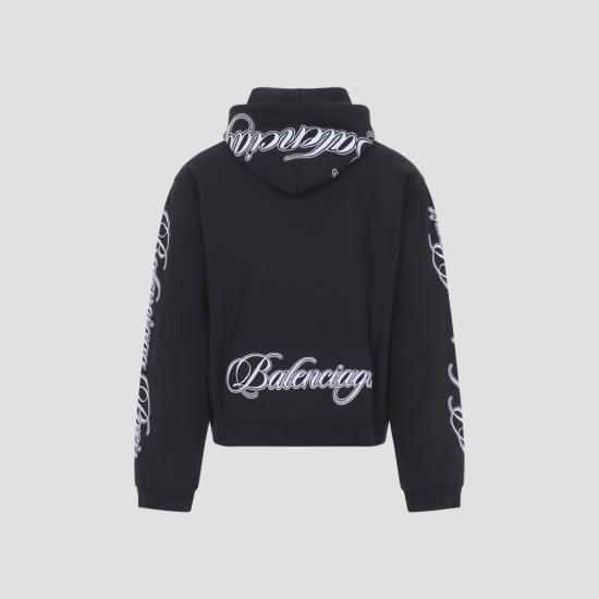 26SS 발렌시아가 커시브 레귤러 핏 집업 후디 851236 TTVM8 Black - BALENCIAGA