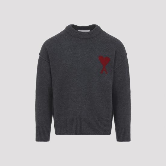 26SS 아미 빅 하트 울 크루넥 스웨터 UKS838 018 084 GRIS CHINE ROUGE - AMI