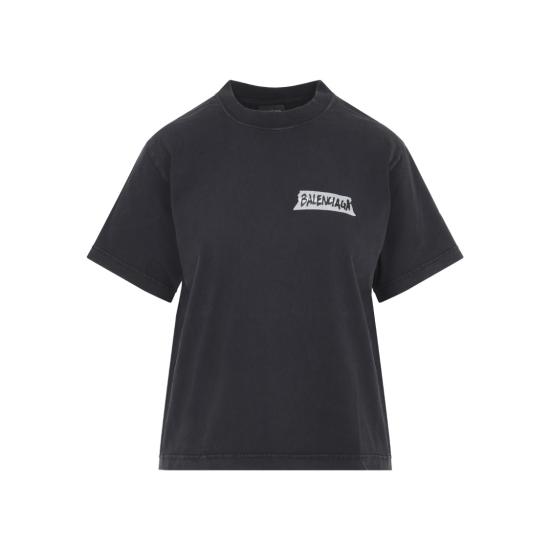 26SS 발렌시아가 마스킹 테이프 티셔츠 850990 TTVL6 Black