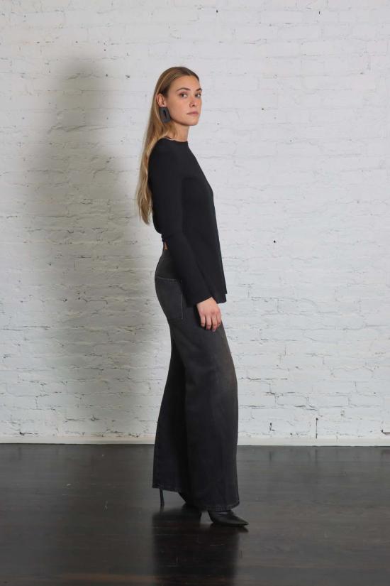  로렌 마누지안 긴팔 티셔츠 로렌 마누기안 로우 에이프런 탑 블랙 - LAUREN MANOOGIAN