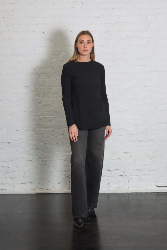  로렌 마누지안 긴팔 티셔츠 로렌 마누기안 로우 에이프런 탑 블랙 - LAUREN MANOOGIAN