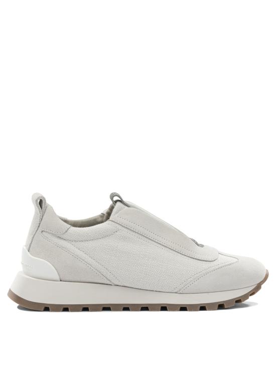 26SS 브루넬로 쿠치넬리 프레셔스 디테일 캔버스 & 스웨이드 러너 MZ58G2127C209 Grey