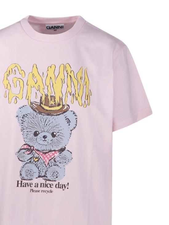 26SS 가니 코튼 저지 카우보이 베어 프린트 티셔츠 A1050074868 CHALK PINK DOM - GANNI