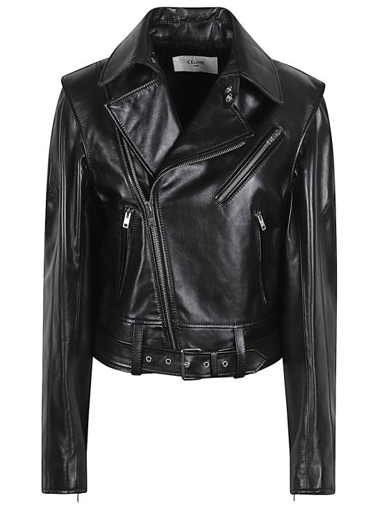 26SS 셀린느 카프스킨 바이커 재킷 RV15O 599E38NO Nero