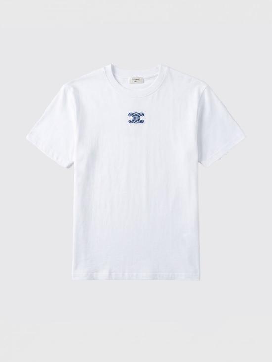 26SS 셀린느 리브드 코튼 저지 트리오프 반팔 티셔츠 RX0IX1407 01MA White