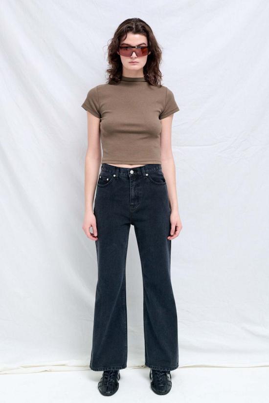  던스트 데님 팬츠 블랙 릴랙스드 플레어 진 - DUNST