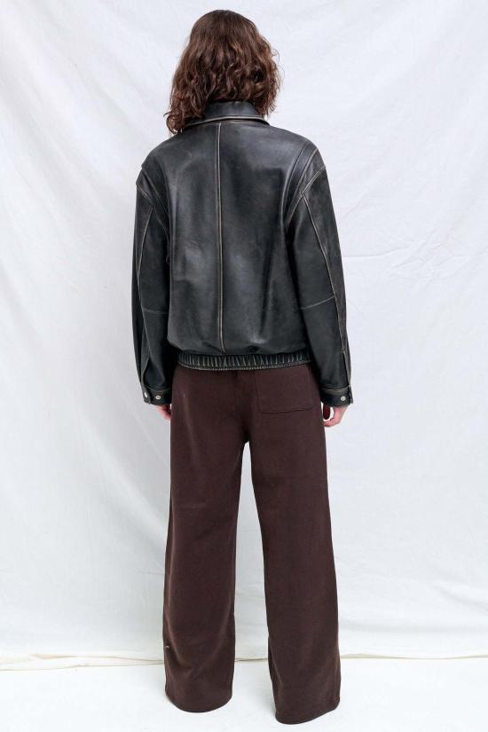  던스트 가죽 자켓 브러시드 블랙 유니섹스 드리즐러 재킷 - DUNST