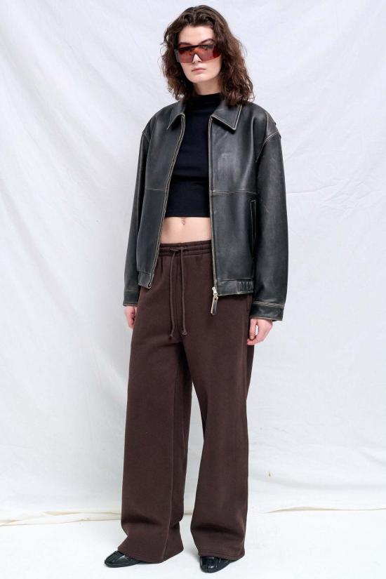  던스트 가죽 자켓 브러시드 블랙 유니섹스 드리즐러 재킷 - DUNST