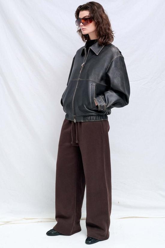  던스트 가죽 자켓 브러시드 블랙 유니섹스 드리즐러 재킷 - DUNST