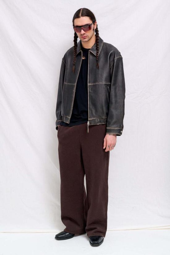  던스트 가죽 자켓 브러시드 블랙 유니섹스 드리즐러 재킷 - DUNST