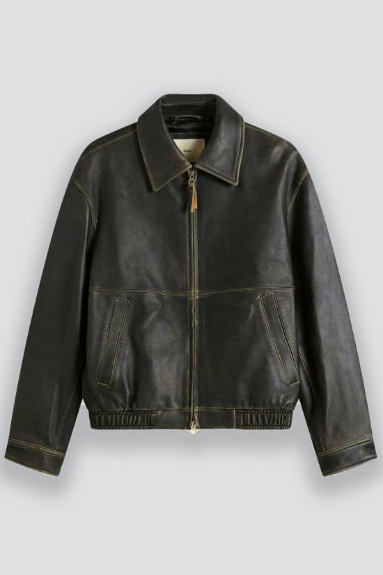  던스트 가죽 자켓 브러시드 블랙 유니섹스 드리즐러 재킷