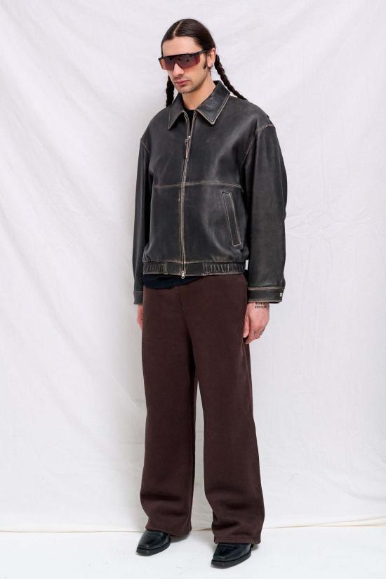  던스트 가죽 자켓 브러시드 블랙 유니섹스 드리즐러 재킷 - DUNST