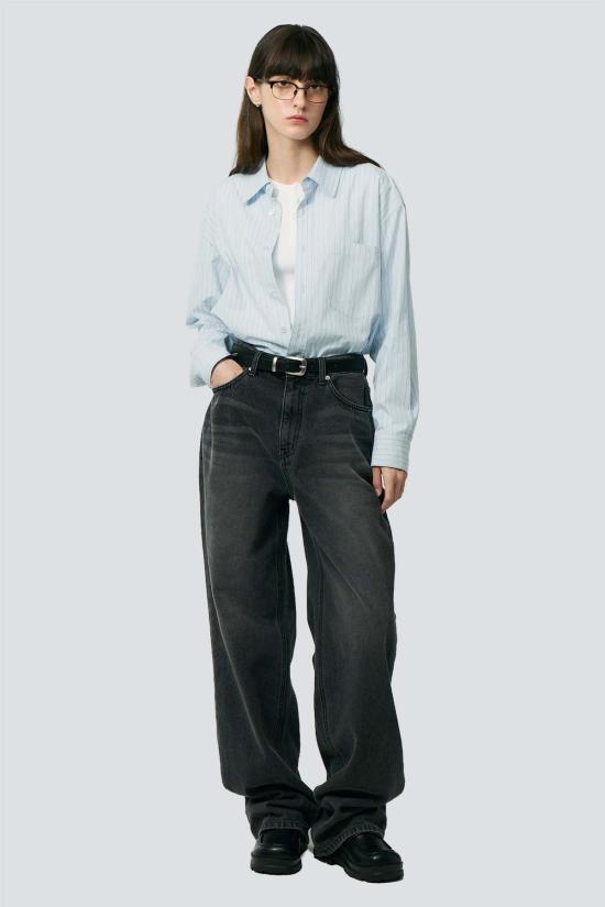  던스트 스트레이트 팬츠 워시드 릴렉스드 와이드 진 그레이 - DUNST