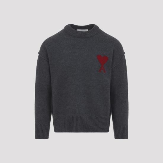 26SS 아미 스웨터 UKS838 018 084 GRIS CHINE ROUGE GREY - AMI
