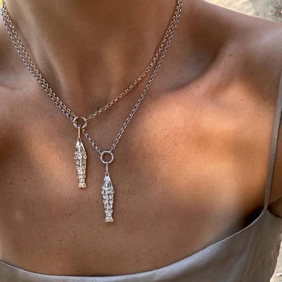  탯치 팔찌 짚으로 만든 큐빅 지르코니아 물고기 모양 참 - THATCH