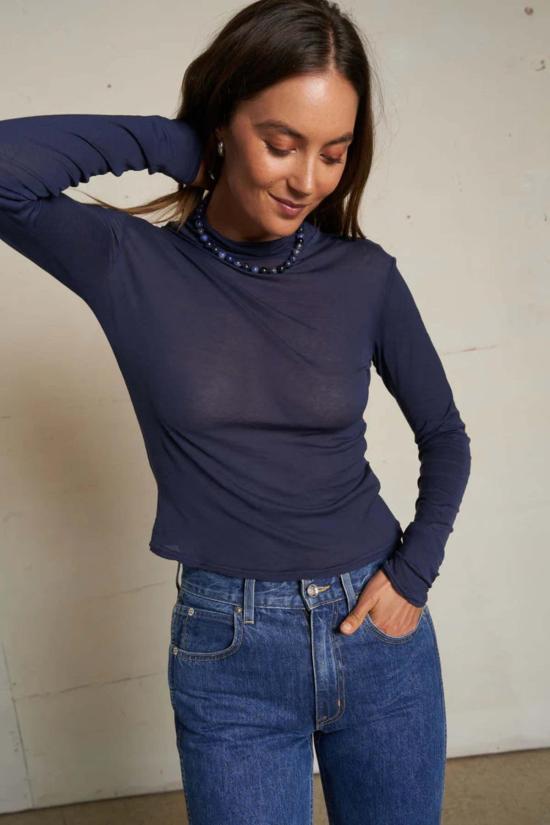  퍼펙트 화이트 티 반팔 티셔츠 킴 저지 모크넥 탑