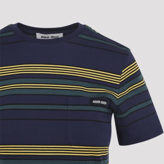 26SS 미우미우 반팔 티셔츠 MJNA09SOOO 18ZV F0V9D BLU BOTTIGLIA MULTICOLOUR - MIU MIU