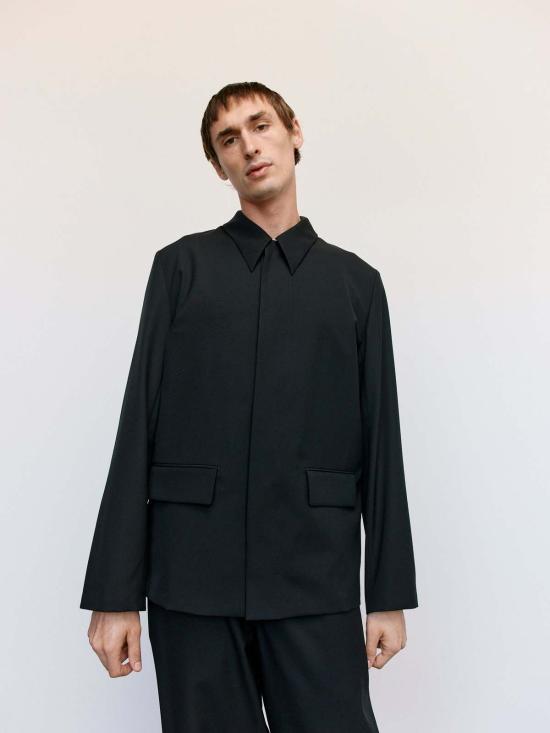  리에르 자켓 리어 포펠린 울 플루이드 재킷 블랙 - RIER