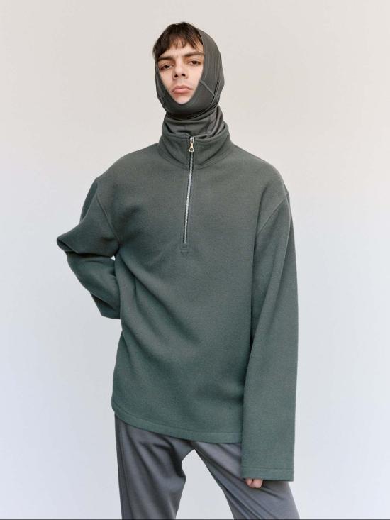  리에르 긴팔 티셔츠 카모시오 울 플리스 폴로 스웨트셔츠