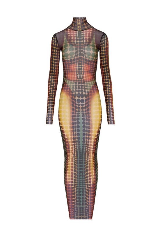 26SS 장 폴 고티에 미디 원피스 26 01 W DR131 M018P 155060 Orange blue brown