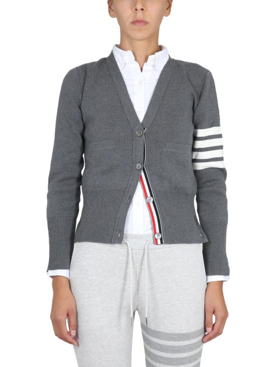  톰브라운 코튼 4바 밀라노 클래식 브이넥 가디건 FKC207A 00219035 GREY - THOM BROWNE