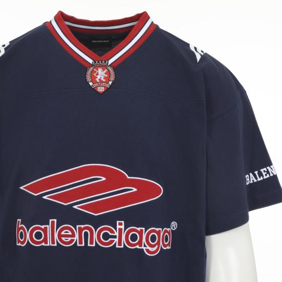 26SS 발렌시아가 3B 풋볼 브이넥 티셔츠 857086TTVQ6 4030 DRKNAVYRED - BALENCIAGA
