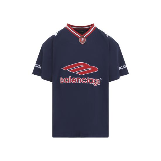 26SS 발렌시아가 3B 풋볼 브이넥 티셔츠 857086TTVQ6 4030 DRKNAVYRED