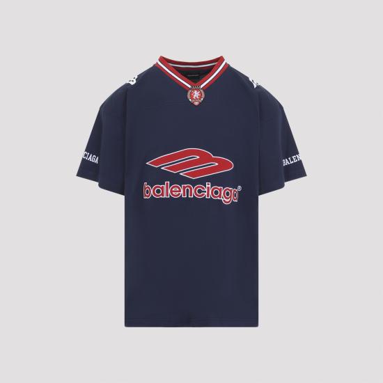 26SS 발렌시아가 3B 풋볼 브이넥 티셔츠 857086TTVQ6 4030 DRKNAVYRED - BALENCIAGA