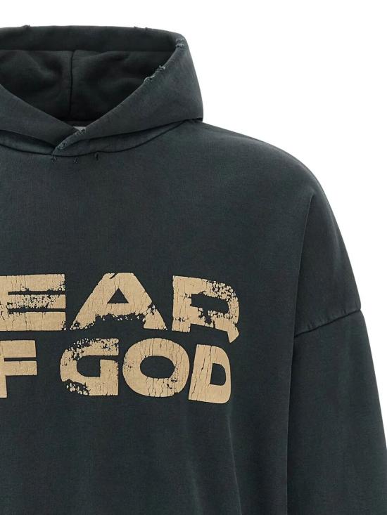 25FW 피어오브갓 릴렉스핏 로고 플리스 후드 티셔츠 FG25FW1212102BHF 001 BLACK - FEAR OF GOD