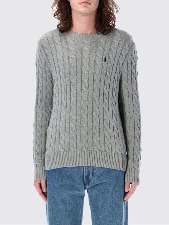 26SS 폴로 랄프로렌 로고 자수 케이블 니트 스웨터 710775885 013 Grey