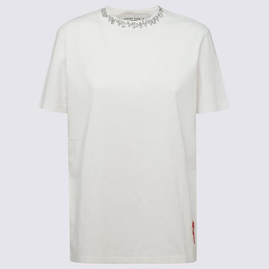 26SS 골든구스 카보숑 크리스탈 티셔츠 GWP01220P00067310363 White - GOLDEN GOOSE
