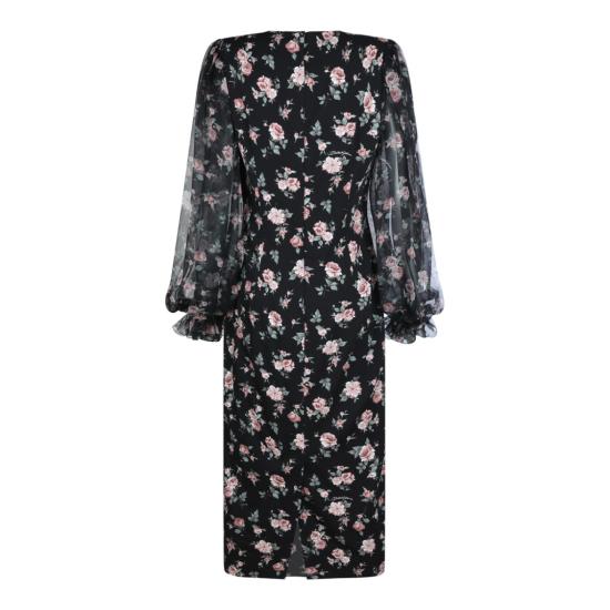 26SS 돌체앤가바나 빈티지 로즈 프린트 샤무스 드레스 F611DTFSA8CHN5XQ Black - DOLCE & GABBANA