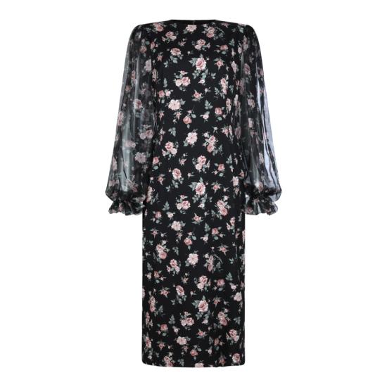 26SS 돌체앤가바나 빈티지 로즈 프린트 샤무스 드레스 F611DTFSA8CHN5XQ Black