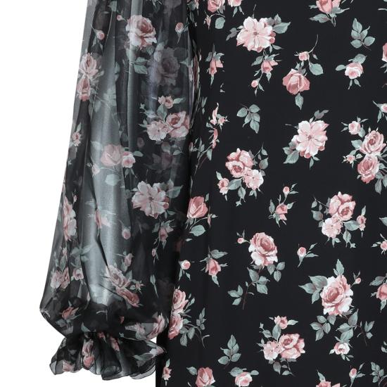 26SS 돌체앤가바나 빈티지 로즈 프린트 샤무스 드레스 F611DTFSA8CHN5XQ Black - DOLCE & GABBANA