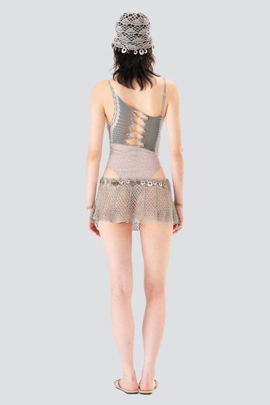  Ruibuilt 바디수트 티셔츠 루이빌트 마쉬 리플 니트 콤보 레오파드 메쉬 바디수트 그레이 - OTHER BRANDS