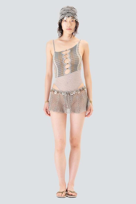  Ruibuilt 바디수트 티셔츠 루이빌트 마쉬 리플 니트 콤보 레오파드 메쉬 바디수트 그레이 - OTHER BRANDS