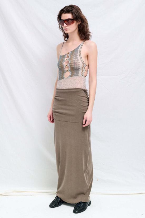  Ruibuilt 바디수트 티셔츠 루이빌트 마쉬 리플 니트 콤보 레오파드 메쉬 바디수트 그레이 - OTHER BRANDS